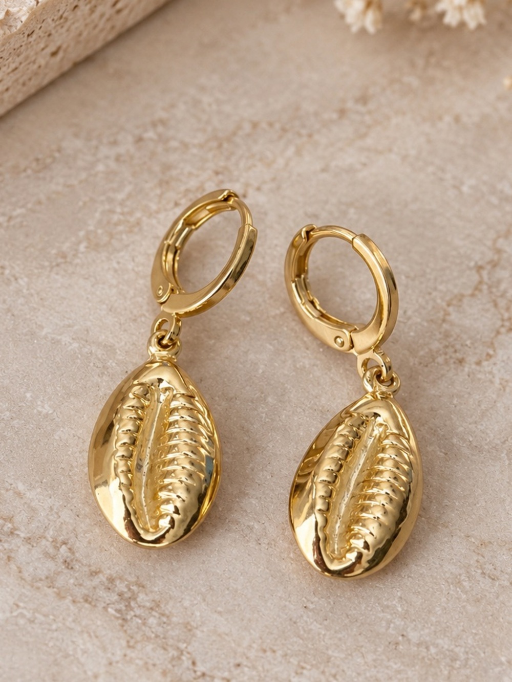 Mayamar Gold Cowrie Shell Drop Earrings - Women Jewelry